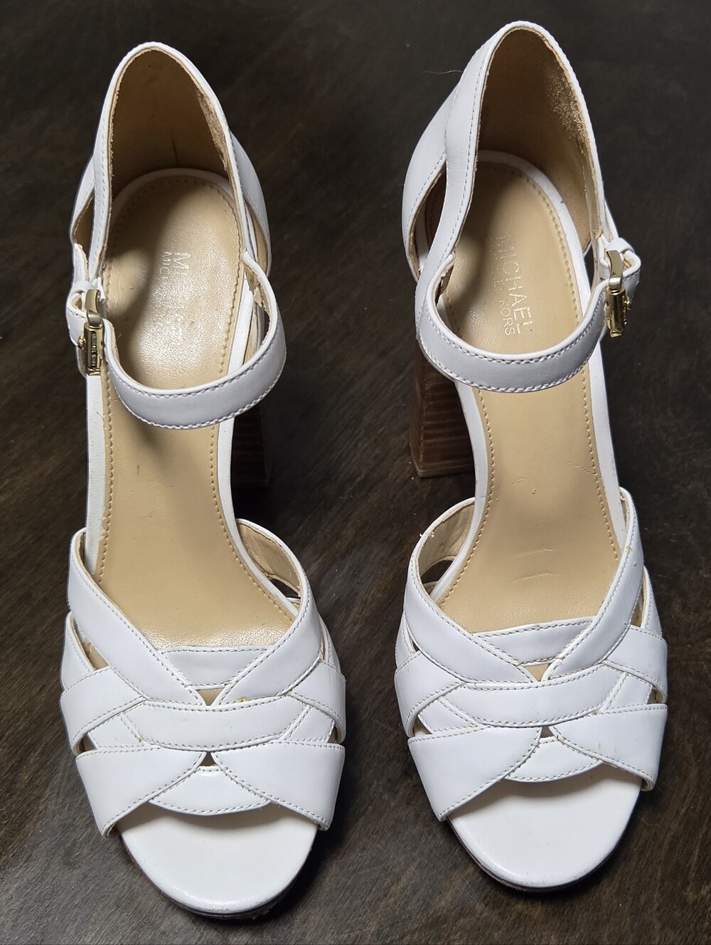Michael Kors Annaliese Leather Platform Sandals White Size 7M Bohemian Style